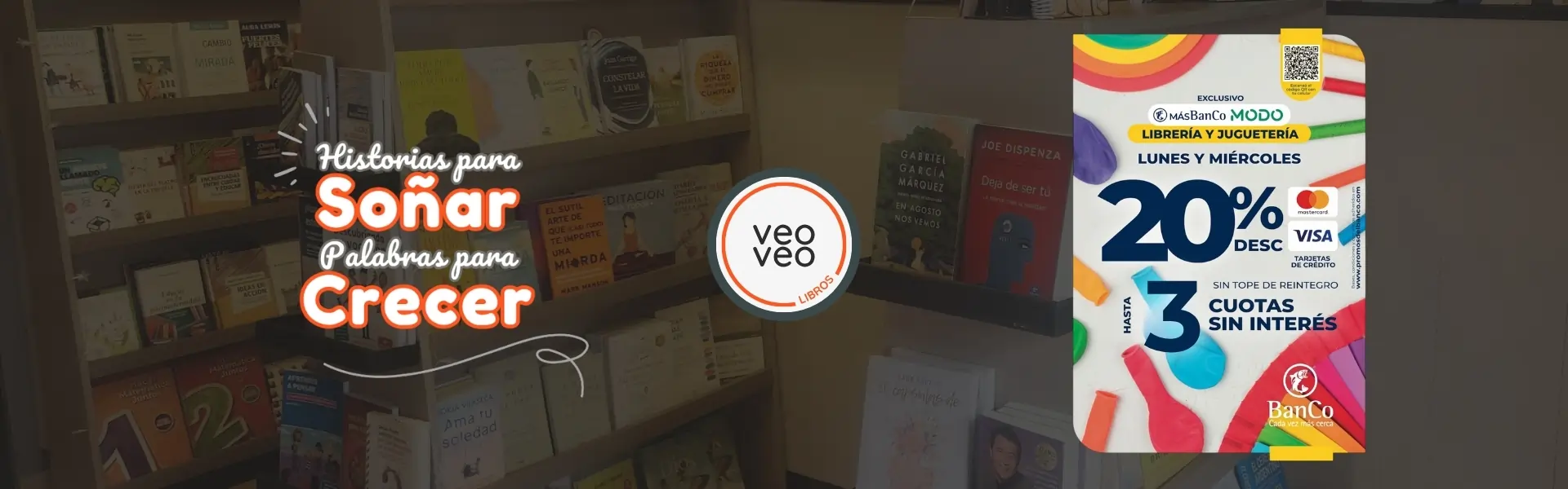Home 3 20% de Descuento - 3 Cuotas sin interés - BanCo - Veo Veo Libros - 1920x600